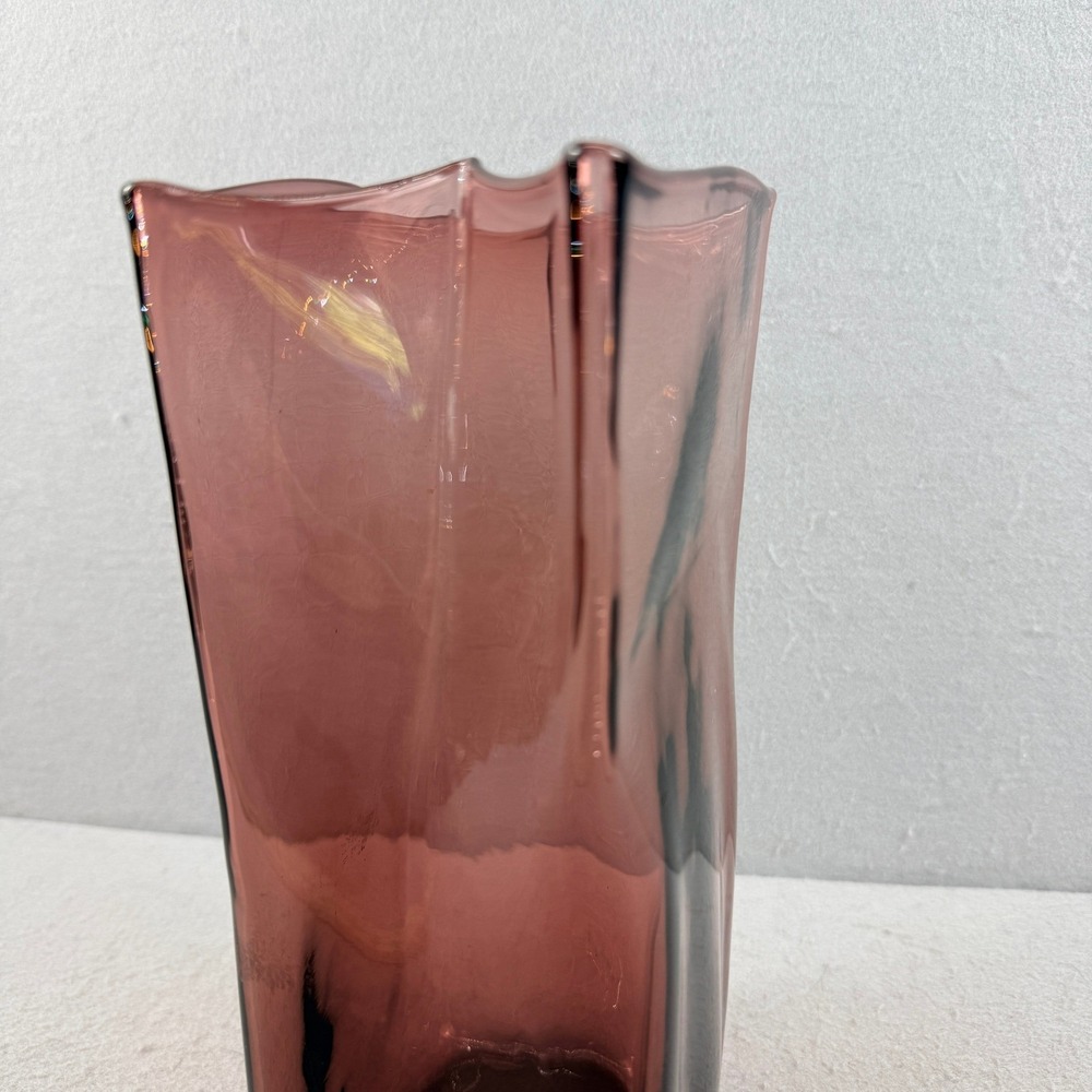 Blenko 8813M Art Glass Paper Bag Vase Amethyst Purple Signed 2018 10" MCM - Picture 10 of 13